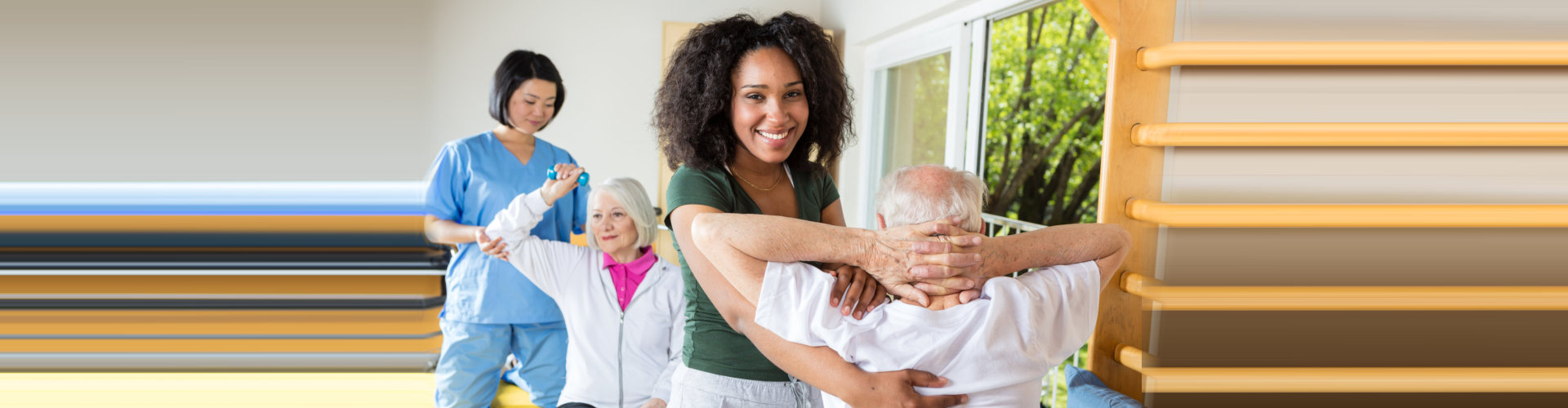 two therapist having a physical therapy session at rehab